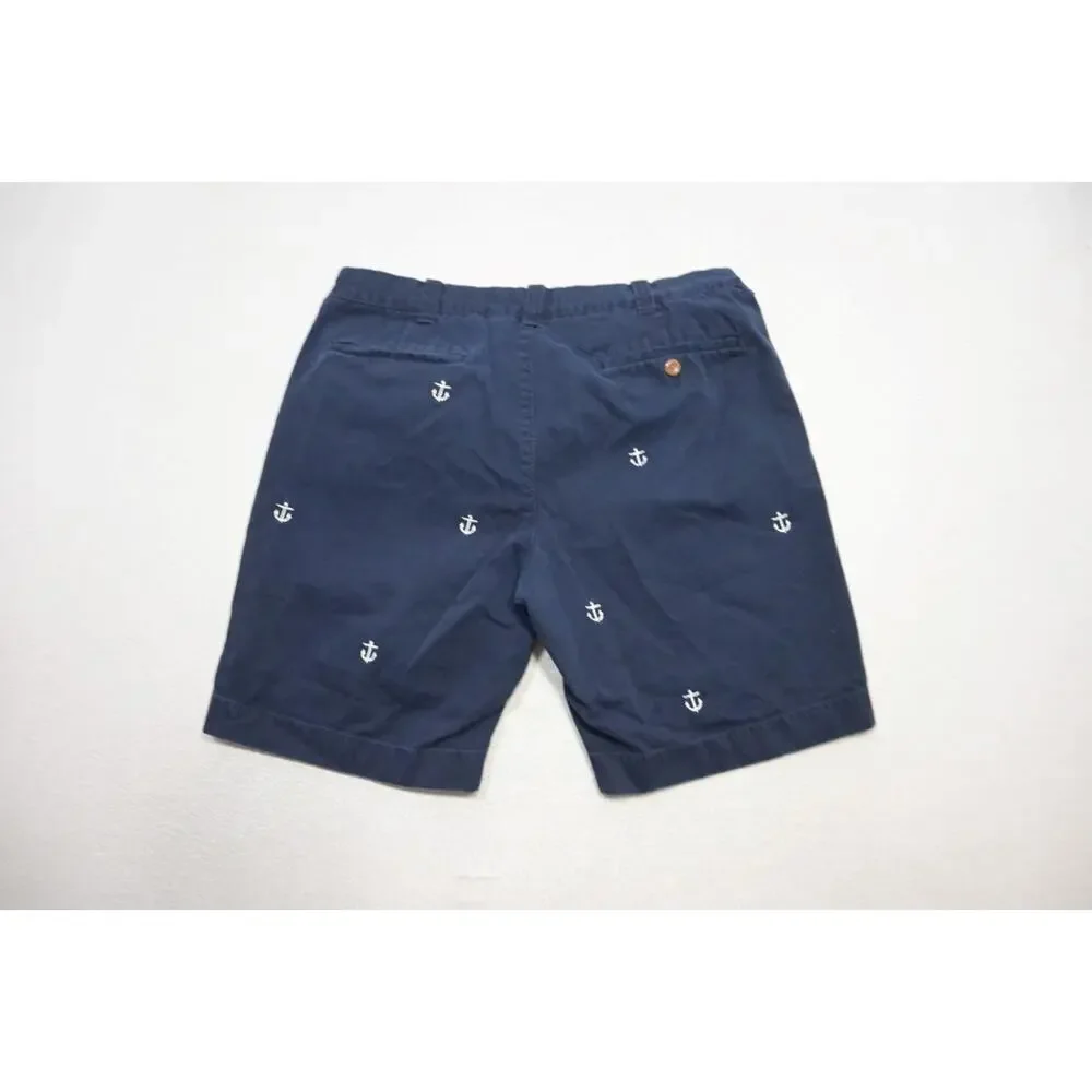 J Crew Khaki Chino Shorts Navy Sailing Anchor Casual Flat 10.5